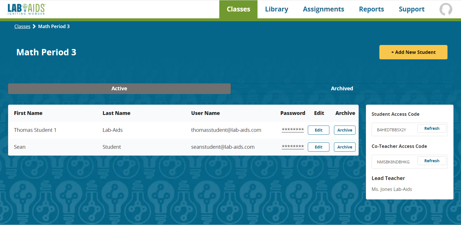 A list of students appear under the Roster menu for "Math Period 3".