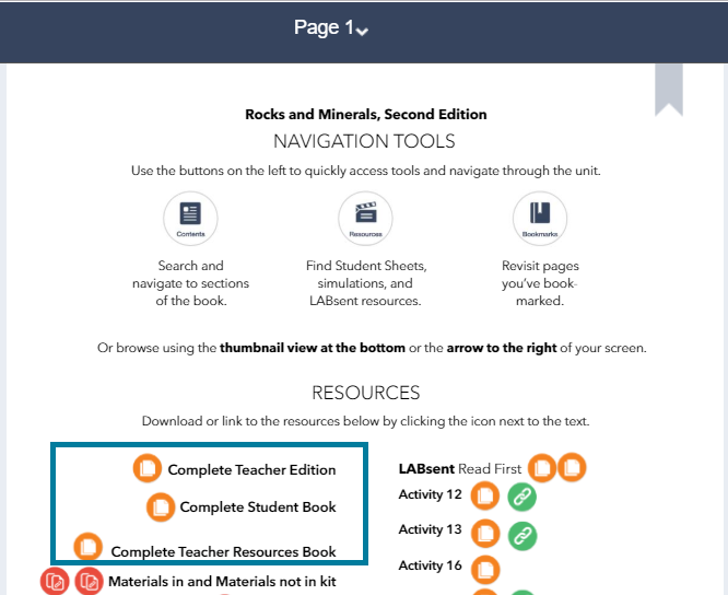 From the first page, click "complete teacher edition" or "complete student book" to download and print from the PDF. 