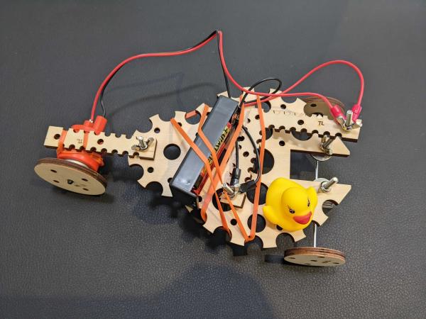 a motorized ride for a toy duck, made from Lab-Aids K-5 STEM materials