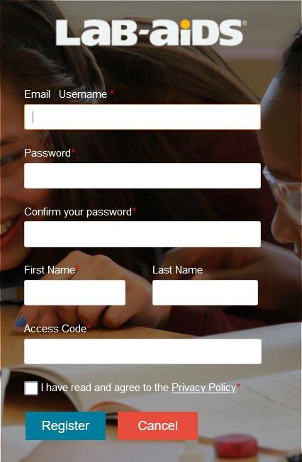 On this self-register screen, enter the information and access code to create your account.