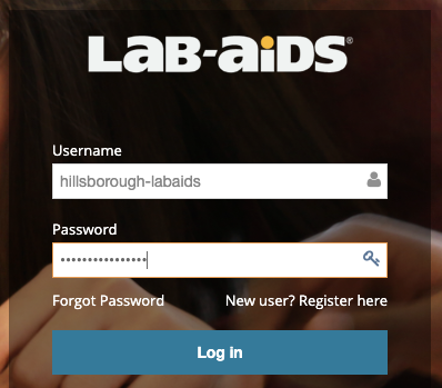 screenshot of login credentials